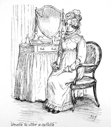 「音節を発することができない」、ジェーン・オースティンによる「プライドと偏見」のイラスト、1894年に発行された版